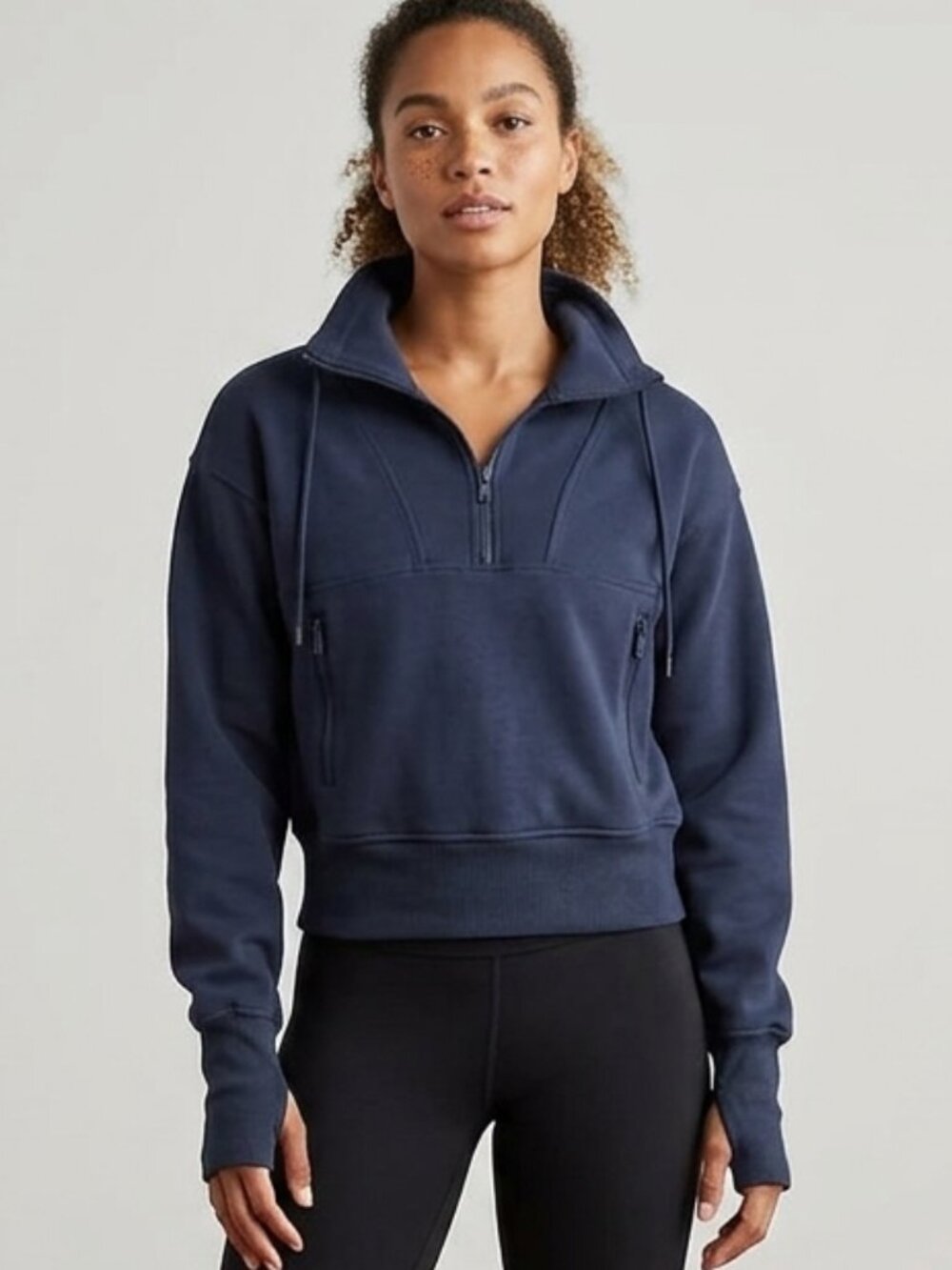 Old Navy Scuba Knit Half-Zip Crop Pullover - Navy Blue - Size Medium- EUC